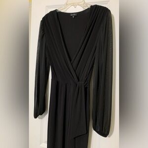 Nicole Miller M Black Jumpsuit Deep Draped V-neck Sheer Sleeves